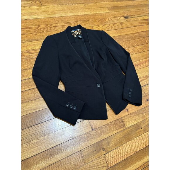 White House Black Market Womens Blazer 4p Petite Black 1 Button Stretch Career - Picture 2 of 7